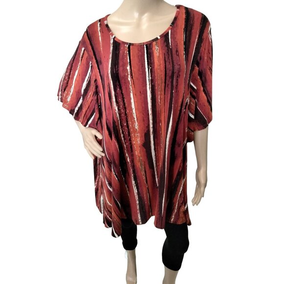 Avenue Womens Pintuck Detail Red & Black Striped Short Sleeve Top Plus Size 26 - Picture 3 of 9